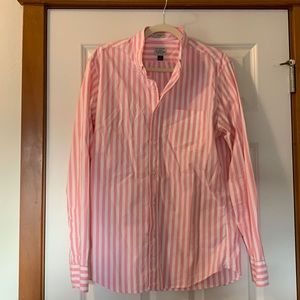 J Crew Pink and white stripe button down. Size medium slim. Great condition!